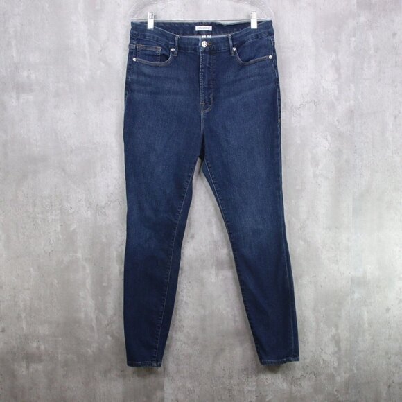 Good American Good Legs Jeans Women's Size 16 Blue Straight Indigo Stretch Denim - Picture 1 of 8
